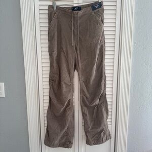 NWT Hollister Adjustable Rise Parachute Baggy Pants Khaki Brown Cotton Size S
